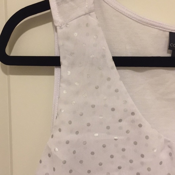 White & Metallic Silver Polka Dot Ruffle Front Career Office Wear Tank Size XL - Picture 8 of 8